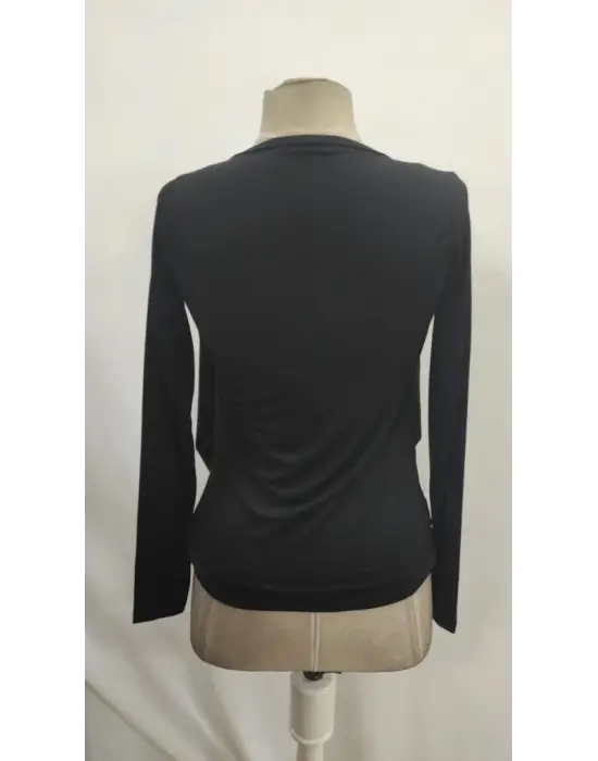 Kadın Uzun Kollu Derin Degaje Yakalı Taşlı Sandy Bluz