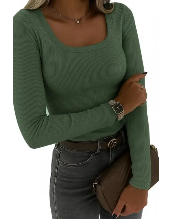 Kadın Uzun Kollu Derin Yuvarlak Yaka Kaşkorse Bluz