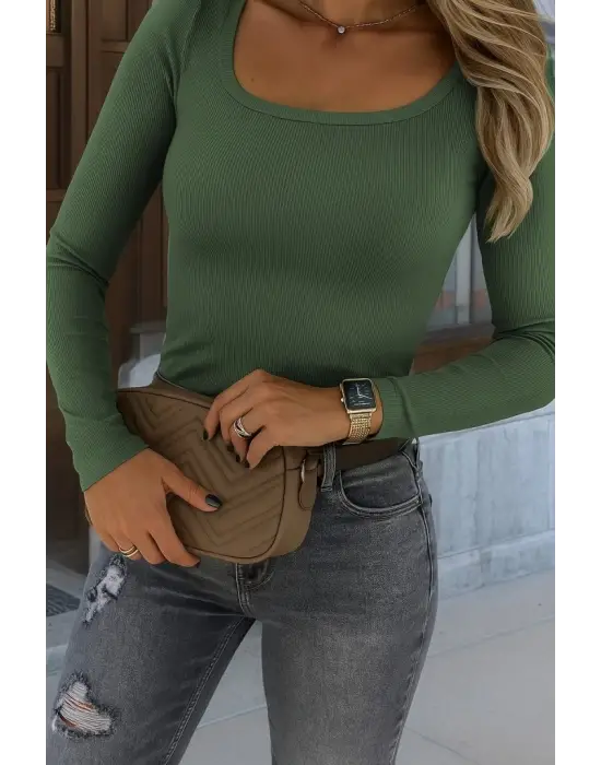 Kadın Uzun Kollu Derin Yuvarlak Yaka Kaşkorse Bluz