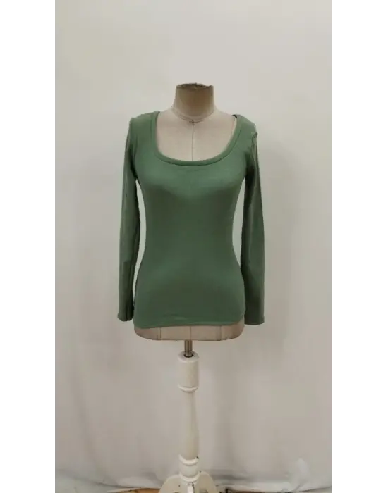 Kadın Uzun Kollu Derin Yuvarlak Yaka Kaşkorse Bluz