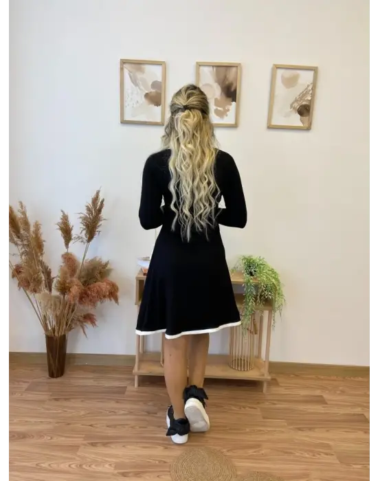 Kadın Uzun Kollu Derin Yuvarlak Yakalı Kısa Viskon Iki Iplik Elbise