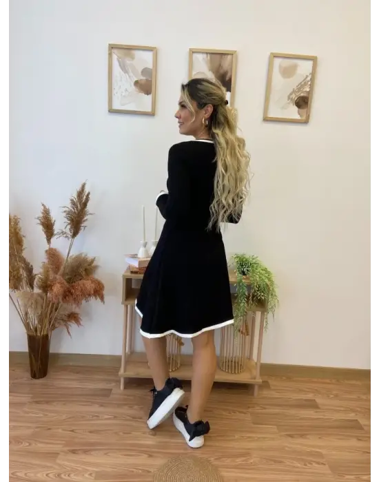 Kadın Uzun Kollu Derin Yuvarlak Yakalı Kısa Viskon Iki Iplik Elbise