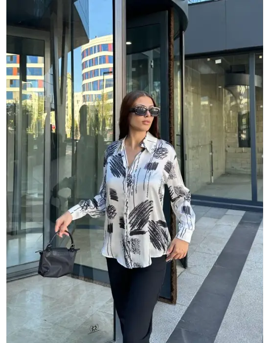 Omarı Elegan Dijital Baskılı Saten Gömlek