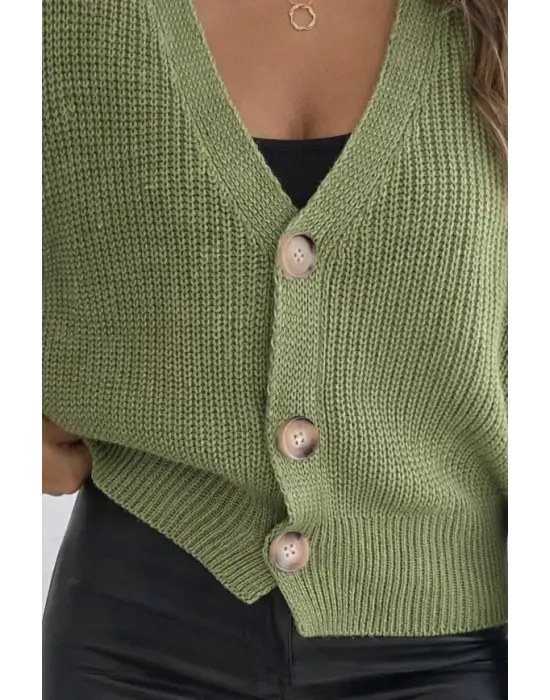 Kadın Uzun Kollu Düğme Detay Triko Bluz