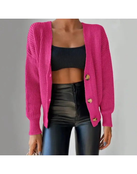 Kadın Uzun Kollu Düğme Detay Triko Bluz