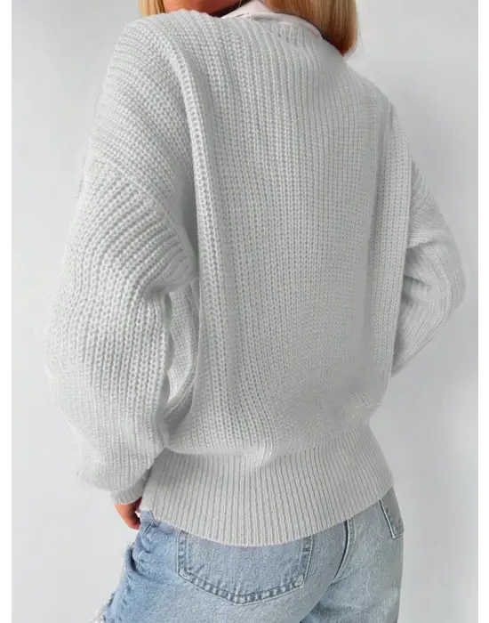 Kadın Uzun Kollu Düğme Detay Triko Bluz