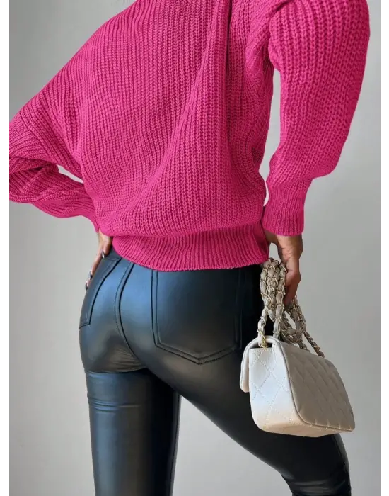 Kadın Uzun Kollu Düğme Detay Triko Bluz