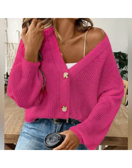 Kadın Uzun Kollu Düğme Detay Triko Bluz