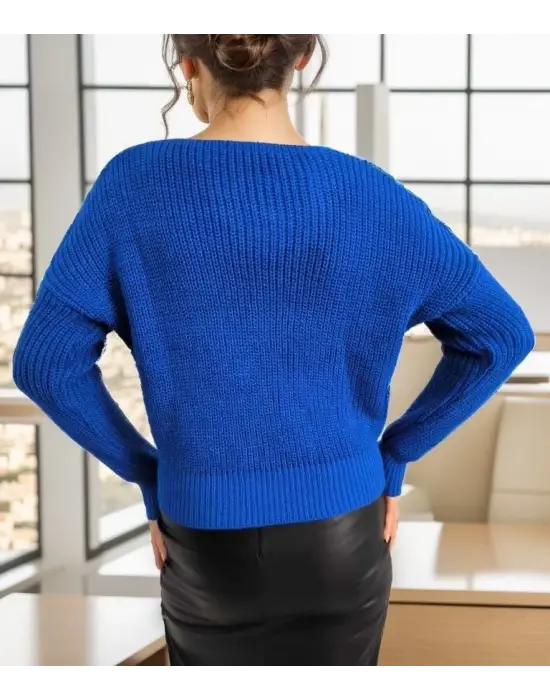 Kadın Uzun Kollu Düğme Detay Triko Hırka