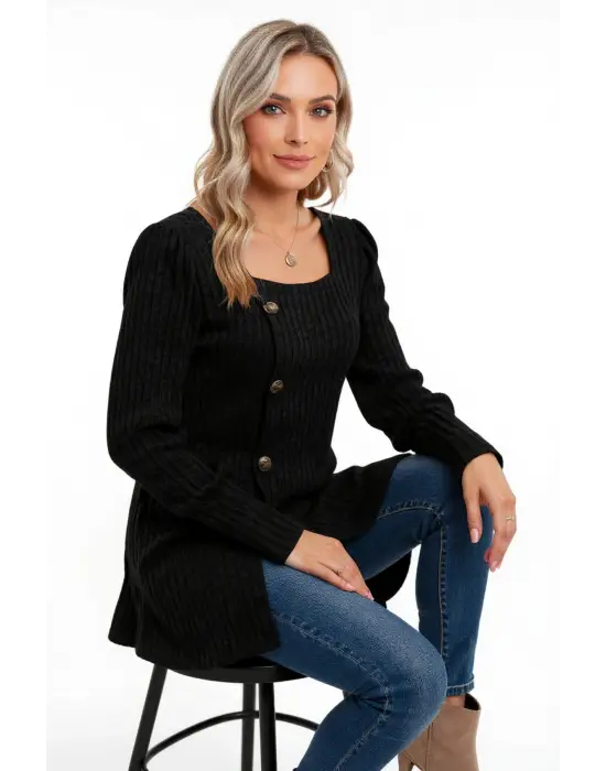 Kadın Uzun Kollu Düğmeli Mevsimlik Bluz – Yumuşak Dokulu, Esnek ve Sıcak Tutan Kumaş