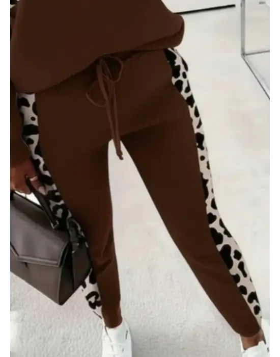 Kadın Uzun Kollu Fermuarlı Karışık Desenli Viskon Iki Iplik Bluz Ve Pantolon Ikili Takım