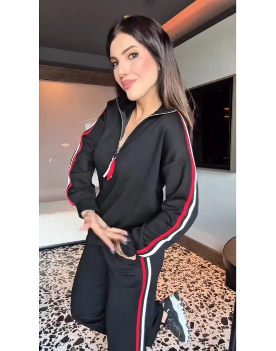 Kadın Uzun Kollu Fermuarlı Viskon Iki Iplik Bluz Ve Pantolon Ikili Takım