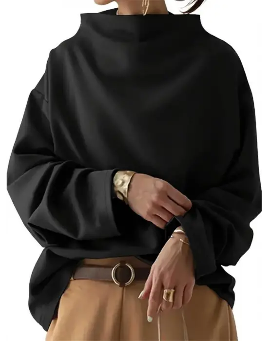 Kadın Uzun Kollu Geniş Balıkçı Yaka Modal Bluz