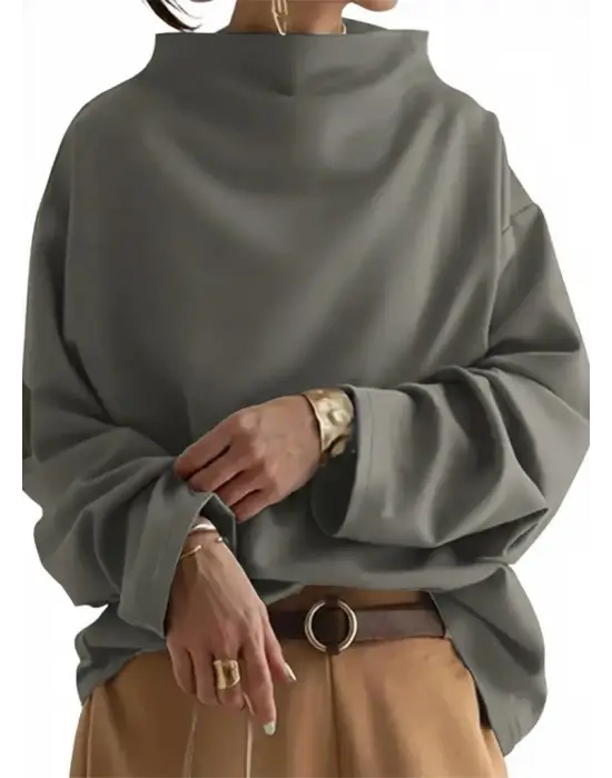 Kadın Uzun Kollu Geniş Balıkçı Yaka Modal Bluz