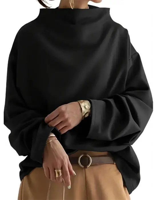 Kadın Uzun Kollu Geniş Balıkçı Yaka Modal Bluz