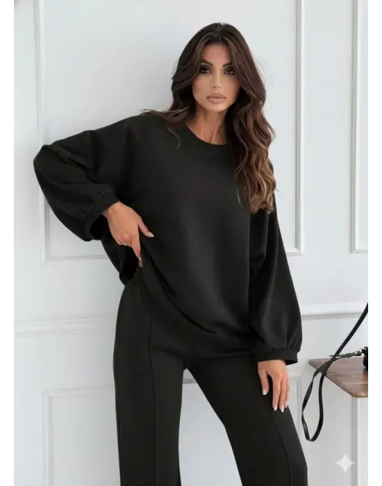 Kadın Uzun Kollu Geniş Kesim Modal Bluz Ve Pantolon Ikili Takım