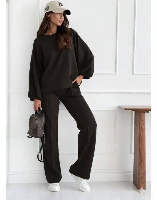 Kadın Uzun Kollu Geniş Kesim Modal Bluz Ve Pantolon Ikili Takım