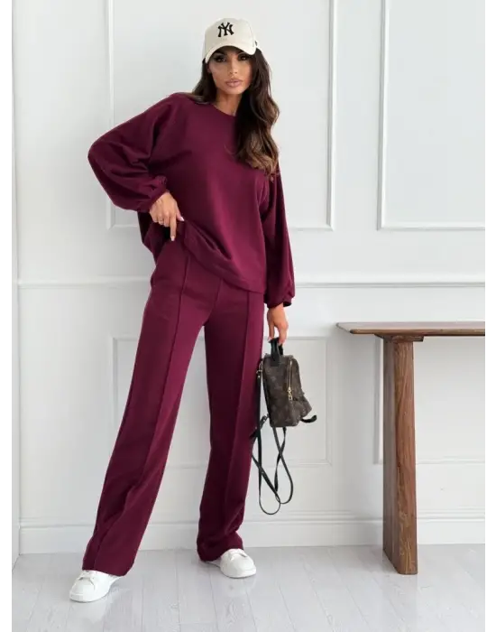 Kadın Uzun Kollu Geniş Kesim Modal Bluz Ve Pantolon Ikili Takım