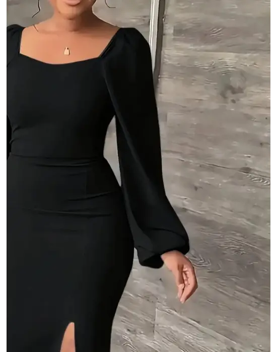 Modern Yandan Yırtmaçlı Janjan Krep Elbise