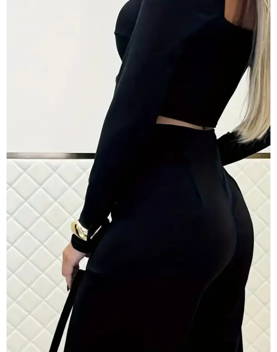 Şık Kadın Krep Bluz Ve Pantolon Takım