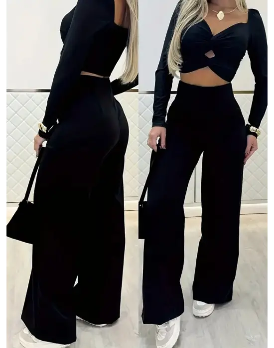 Şık Kadın Krep Bluz Ve Pantolon Takım