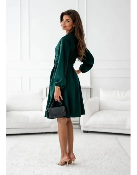 Kadın Uzun Kollu Hakim V Yakalı Yandan Toka Detaylı Ithal Mini Krep Elbise