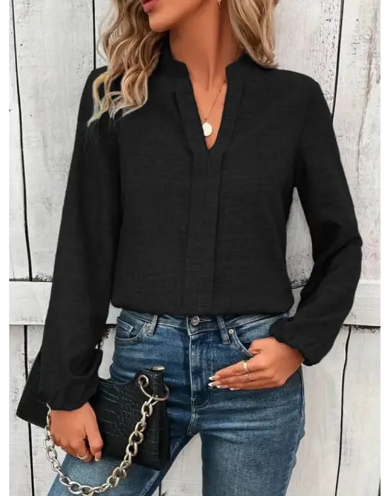 Kadın Uzun Kollu Hakim Yaka Bluz