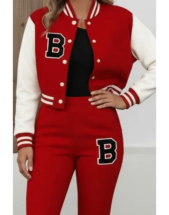 Kadın Uzun Kollu Hakim Yaka önden Düğmeli Ceket Pantolon şardonlu Iki Iplik Ikili Takım