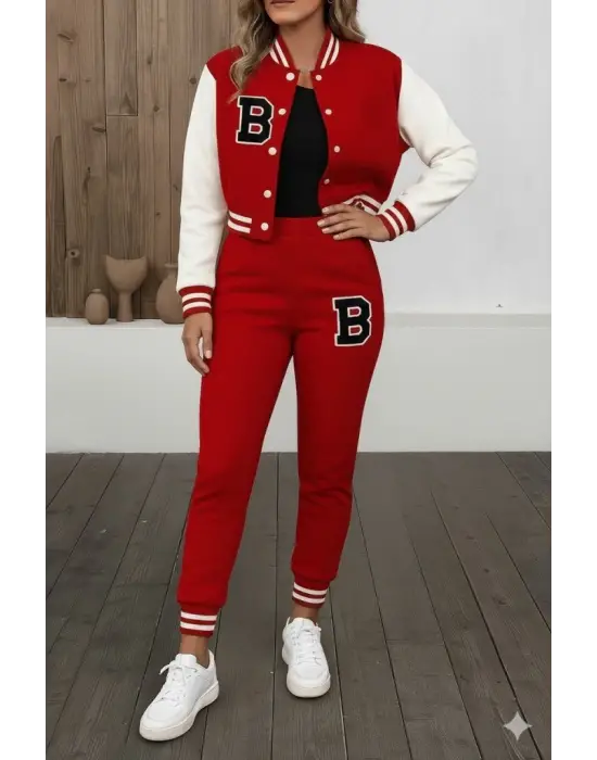 Kadın Uzun Kollu Hakim Yaka önden Düğmeli Ceket Pantolon şardonlu Iki Iplik Ikili Takım