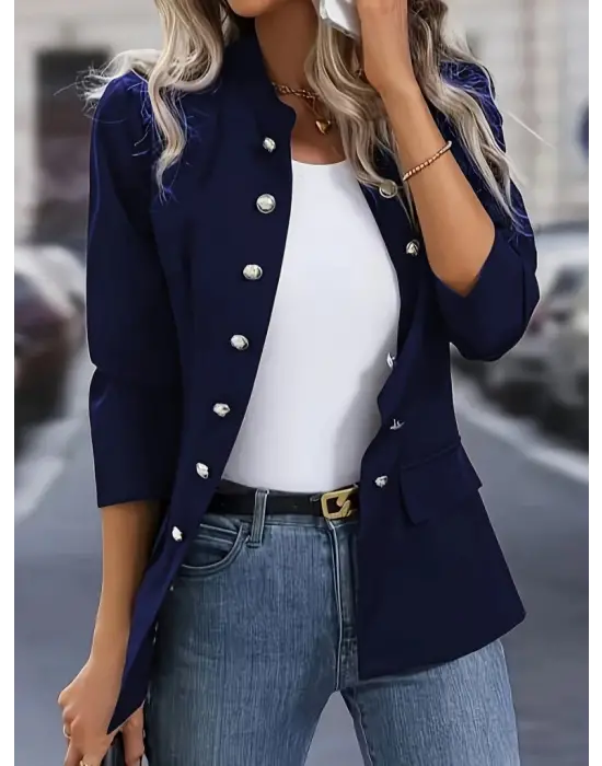 Kadın Uzun Kollu Hakim Yaka önden Düğmeli Kısa Atlas Ceket