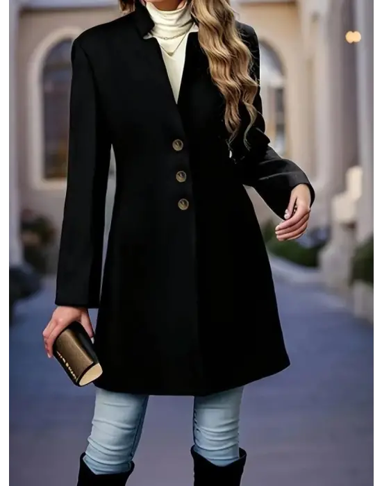 Kadın Uzun Kollu Hakim Yakalı önden Düğmeli Ithal Kaşe Astarsız Kısa Kaban