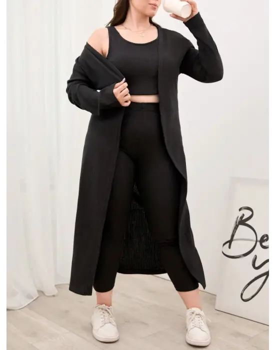 Kadın Uzun Kollu Hırka Atlet Ve Eşofman Yün Viskon üçlü Takım