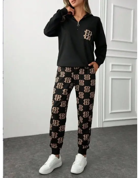 Kadın Uzun Kollu Iki Iplik Kumaş Fermuar Ve Cep Detay Kapüşonlu Ikili Takım