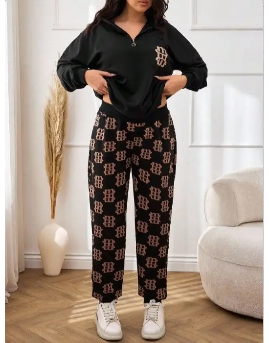 Kadın Uzun Kollu Iki Iplik Kumaş Fermuar Ve Cep Detay Kapüşonlu Ikili Takım