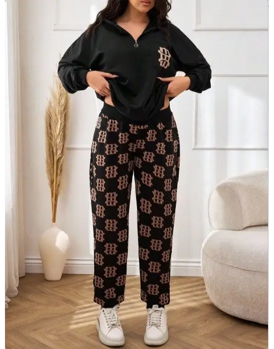 Kadın Uzun Kollu Iki Iplik Kumaş Fermuar Ve Cep Detay Kapüşonlu Ikili Takım