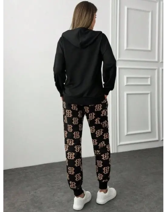 Kadın Uzun Kollu Iki Iplik Kumaş Fermuar Ve Cep Detay Kapüşonlu Ikili Takım