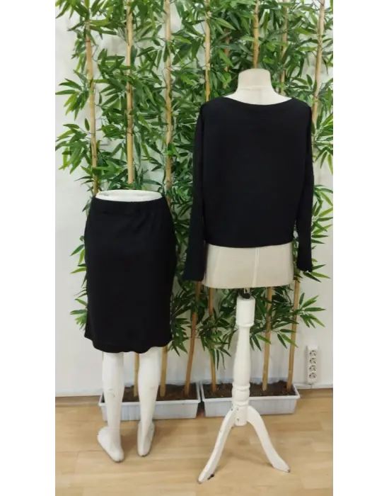 Kadın Uzun Kollu Iki Yanı Açık Yaka Detaylı Bluz Ve Etek şardonlu Kaşkorse Ikili Takım