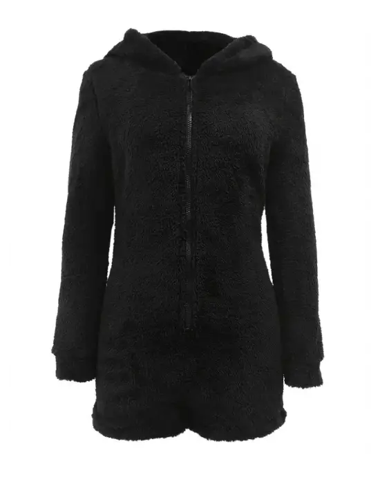 Omarı Sıcacık Kış Stili Kadın Peluş Şort Tulum