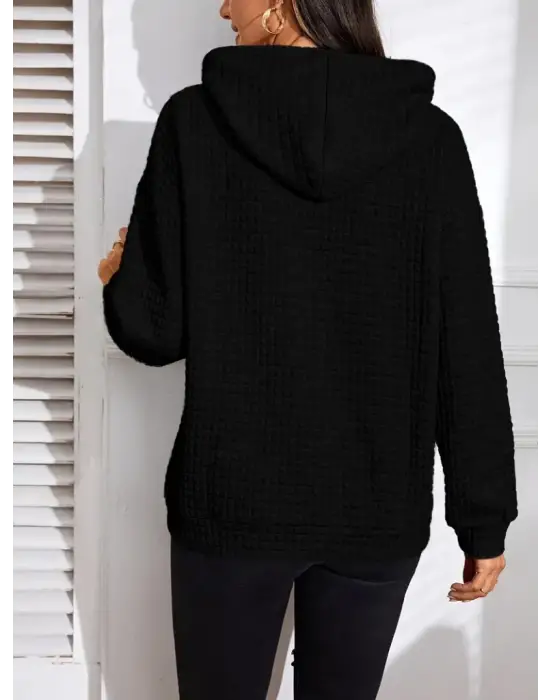 Kadın Uzun Kollu Kapşonlu Bağcıklı Cepli Capitone Sweatshirt