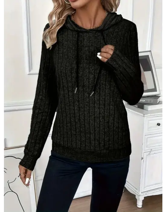 Kadın Uzun Kollu Kapşonlu Bağcıklı şardonlu Kaşkorse Bluz