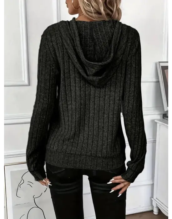 Kadın Uzun Kollu Kapşonlu Bağcıklı şardonlu Kaşkorse Bluz