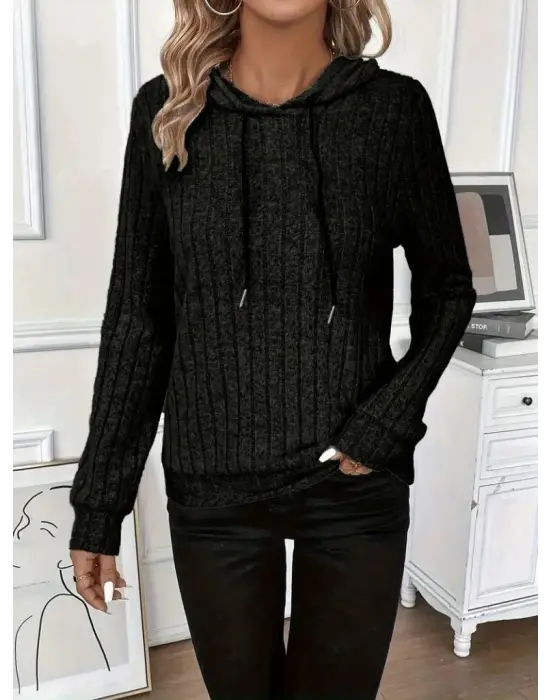 Kadın Uzun Kollu Kapşonlu Bağcıklı şardonlu Kaşkorse Bluz