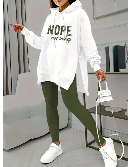 Kadın Uzun Kollu Kapşonlu Bağcıklı Viskon Iki Iplik Sweat