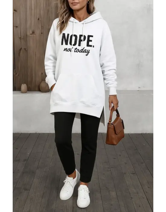 Kadın Uzun Kollu Kapşonlu Bağcıklı Viskon Iki Iplik Sweat