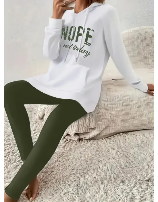 Kadın Uzun Kollu Kapşonlu Bağcıklı Viskon Iki Iplik Sweat