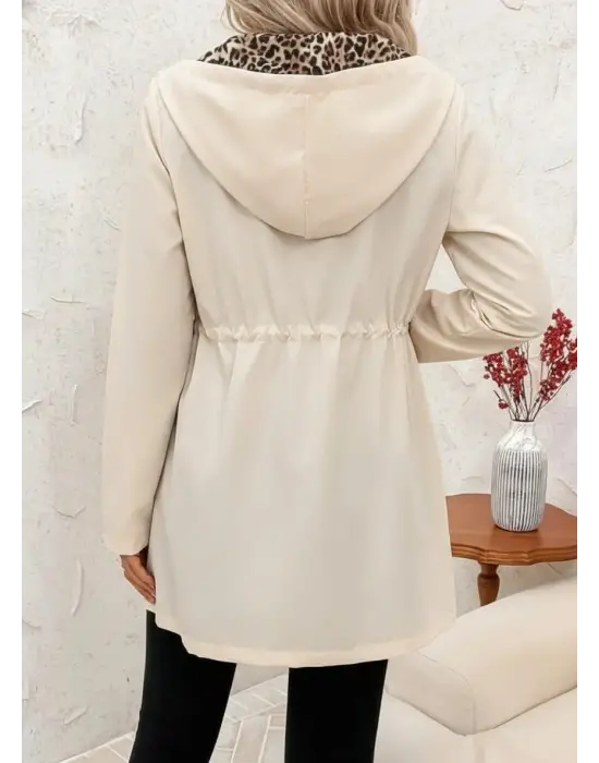 Kadın Uzun Kollu Kapşonlu çift Taraflı Cepli Bağcıklı Fermuarlı Viskon Iki Iplik Ceket