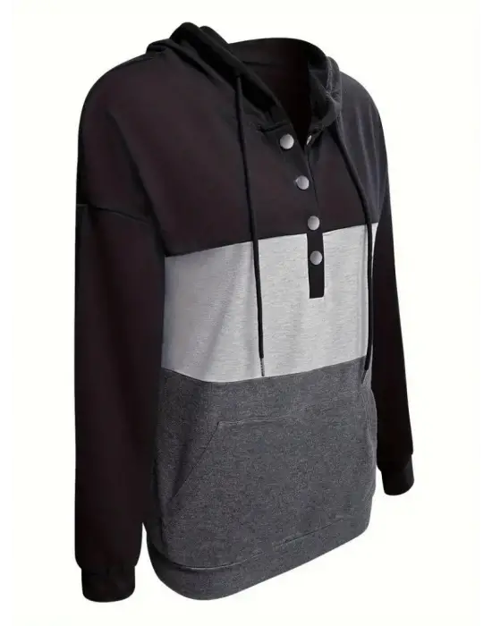 Kadın Uzun Kollu Kapşonlu çok Renkli Iki Iplik Bluz