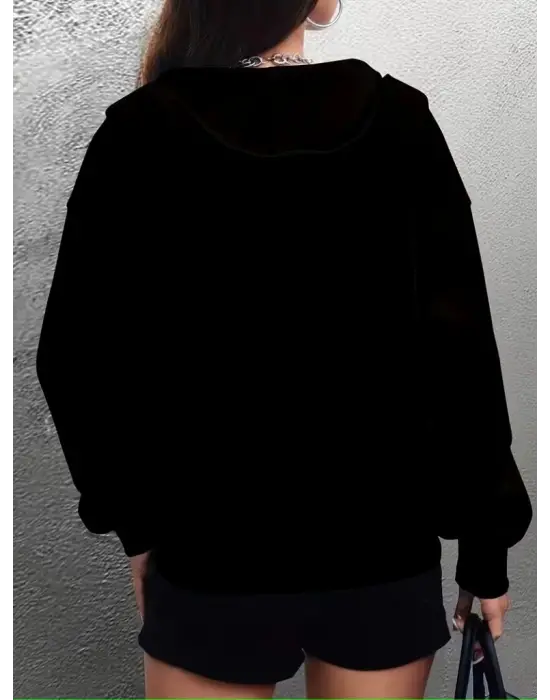 Çarpıcı Kadın Fermuarlı Kapşonlu İki İplik Ceket