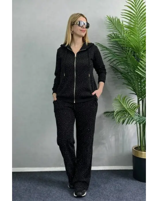 Modern Kadın Kapşonlu Fermuarlı Bluz ve Eşofman Takımı