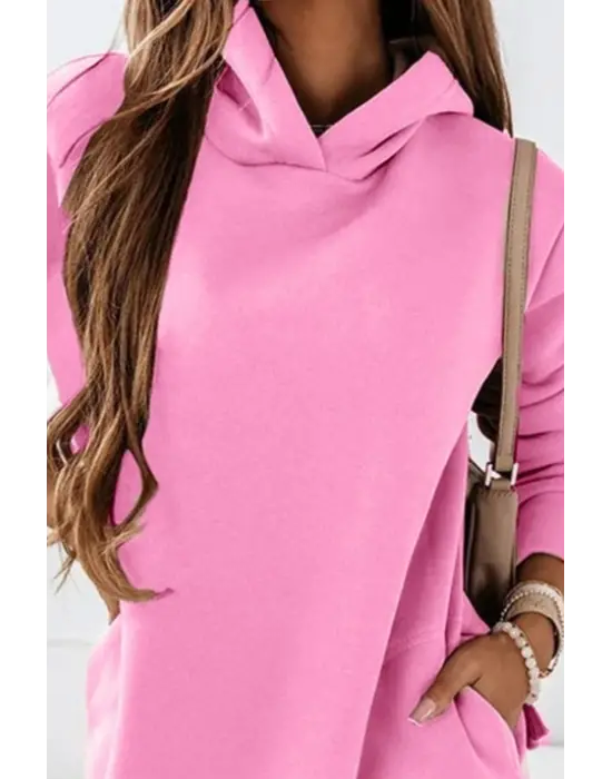 Kadın Uzun Kollu Kapşonlu Kısa Iki Iplik Elbise